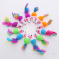 Juguete interactivo para gatos con ratón de plumas de colores